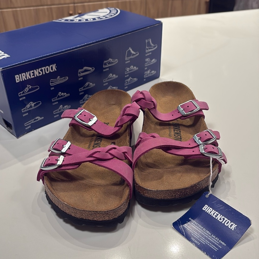 NWT Birkenstock Braided Franca in Dark Fuschia, Size 38